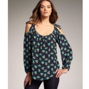 Rebecca taylor cold shoulder tie floral blouse 8